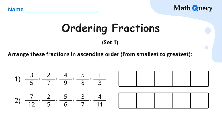 Preview of ordering fractions worksheet.