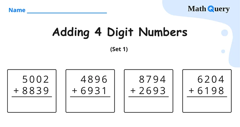 Preview of 4 digit addition worksheet.