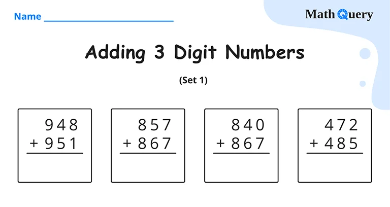 Preview of 3 digit addition worksheet.