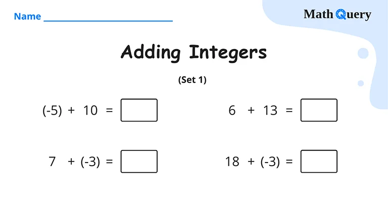 Preview of adding integers worksheet.