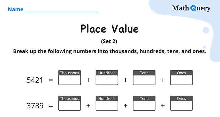 Preview of place value worksheet.