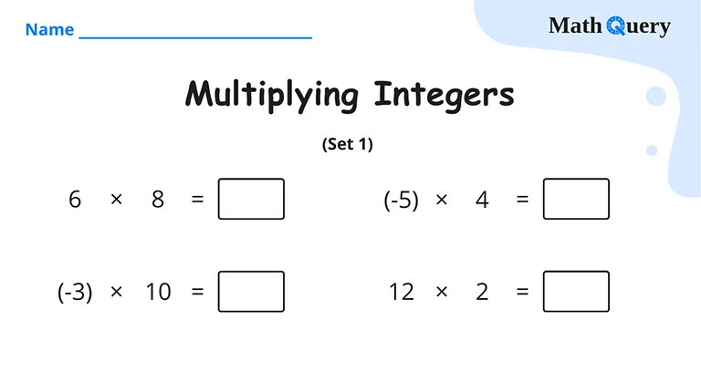 Preview of multiplying integers worksheet.