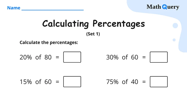 Preview of calculating percentages worksheet.