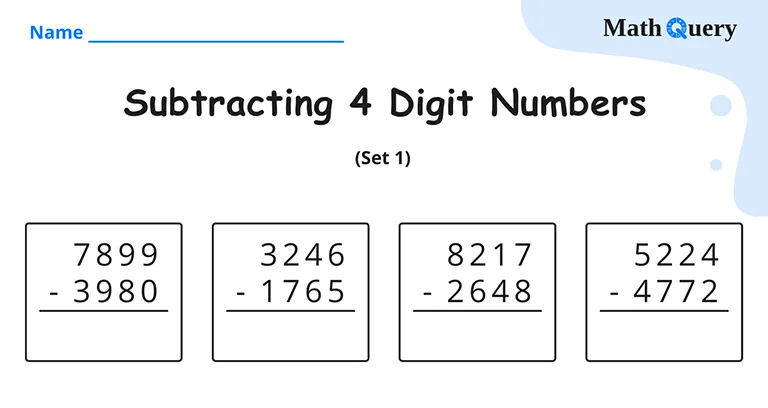 Preview of 4 digit subtraction worksheet.