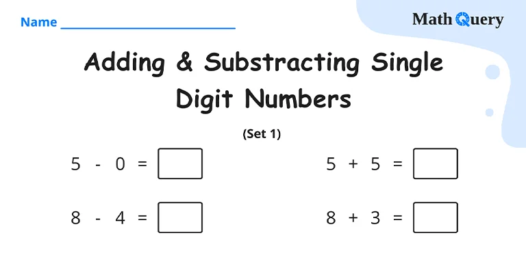 Preview of single digit addition and subtraction worksheet.