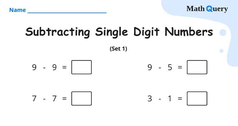 Preview of single digit subtraction worksheet.