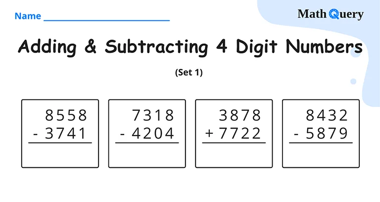 Preview of 4 digit addition and subtraction worksheet.