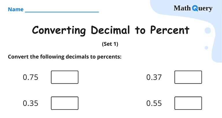 Preview of decimal to percent worksheet.