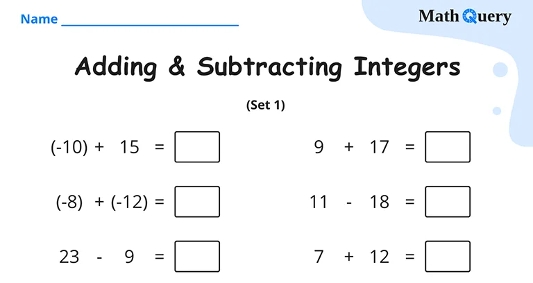 Preview of adding and subtracting integers worksheet.