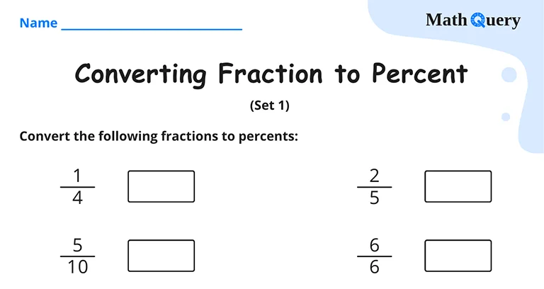 Preview of fraction to percent worksheet.