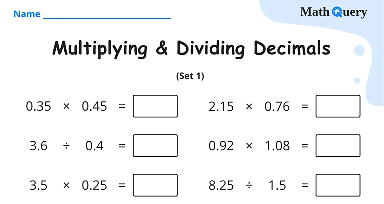 Preview of multiplying and dividing decimals worksheet.