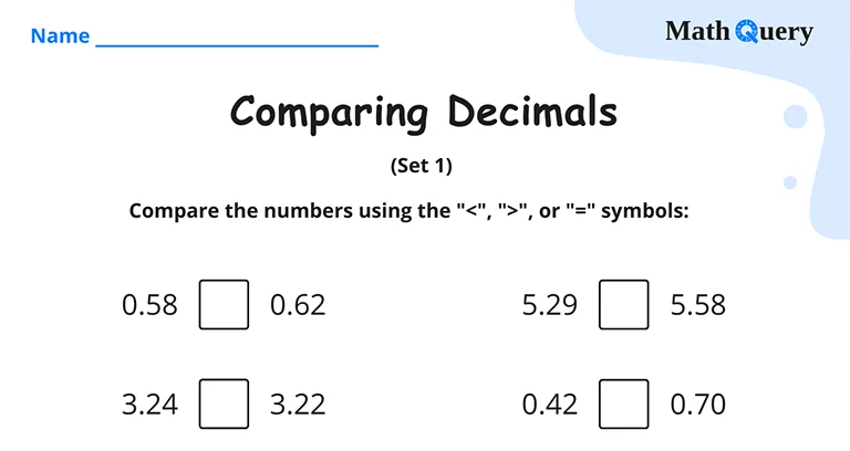 Preview of comparing decimals worksheet.