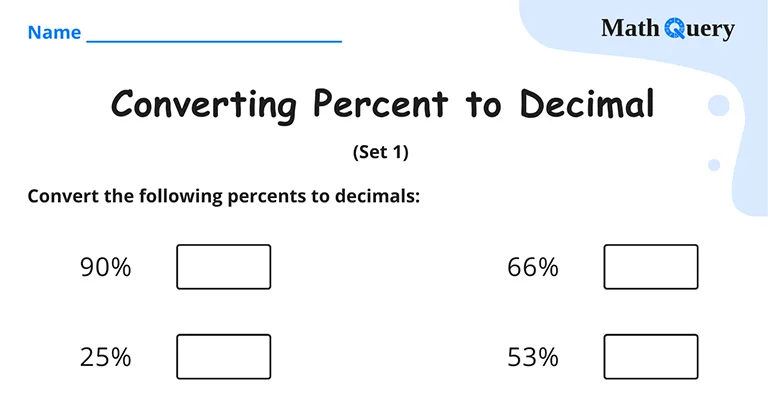 Preview of percent to decimal worksheet.