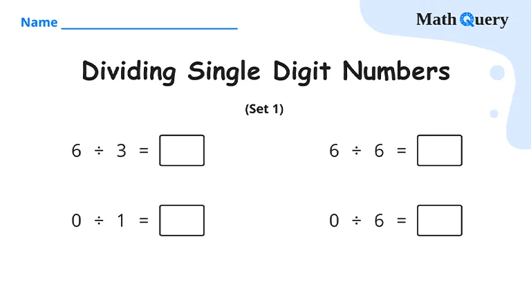 Preview of single digit division worksheet.