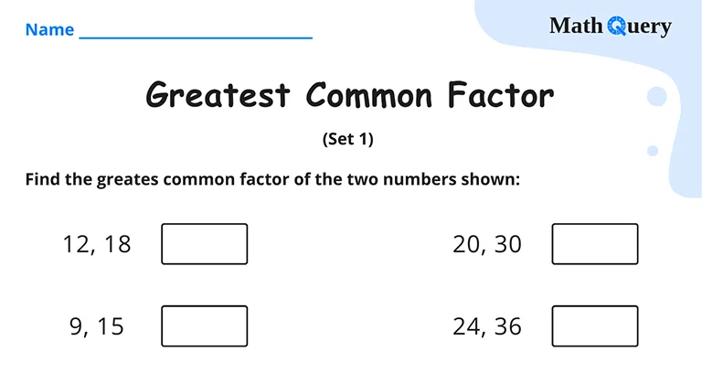 Preview of greatest common factor worksheet.