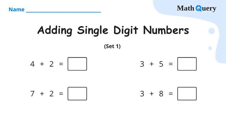 Preview of single digit addition worksheet.