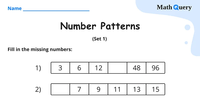 Preview of number patterns worksheet.